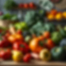 Colorful assortment of fresh vegetables and fruits