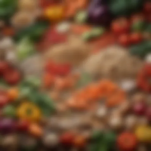 Colorful assortment of fresh vegetables and grains