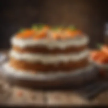 Decorated carrot cake on a rustic table