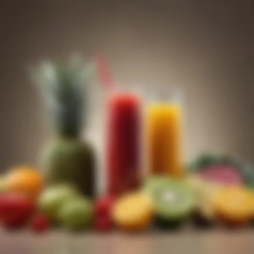 Vibrant assortment of fresh fruits and vegetables for juicing