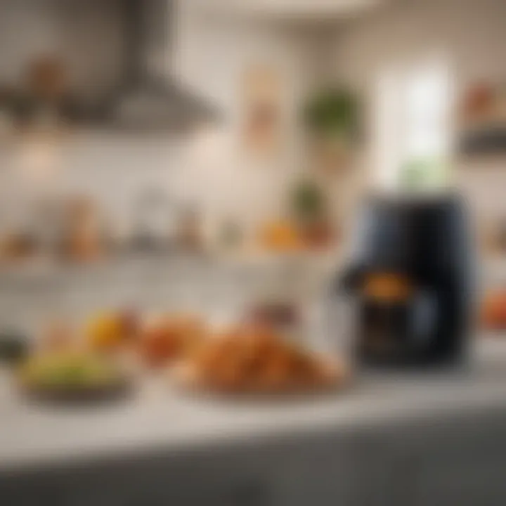 An inviting kitchen scene featuring an air fryer in action amidst cheerful decor.