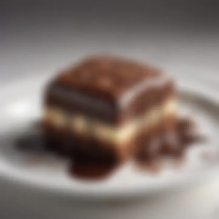 Rich chocolate drizzled over dessert inspired by Baileys