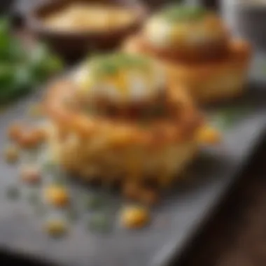 Elevating Flavor: Garnished Hash Browns A close-up of baked hash browns garnished with herbs