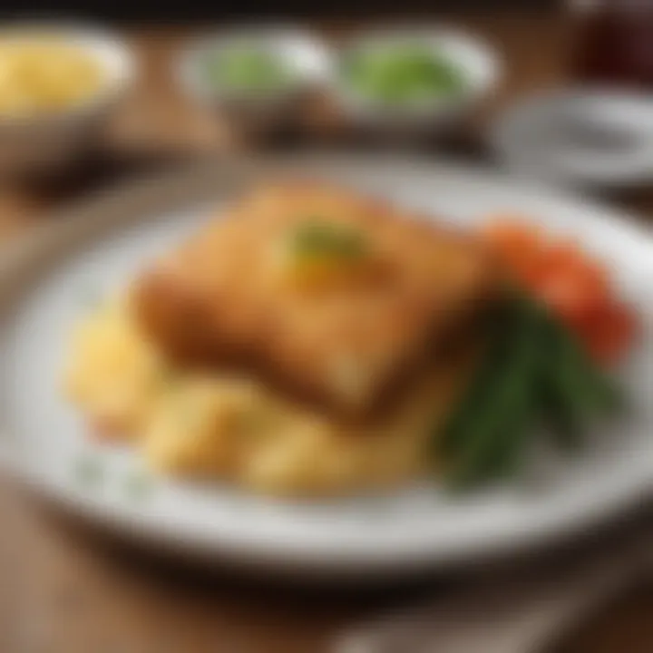 A beautifully plated dish of baked hash browns with sides