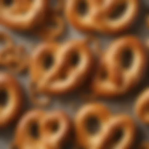 Close-up of freshly baked pretzels with a golden crust