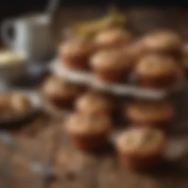 An assortment of banana nut muffins displayed on a rustic table