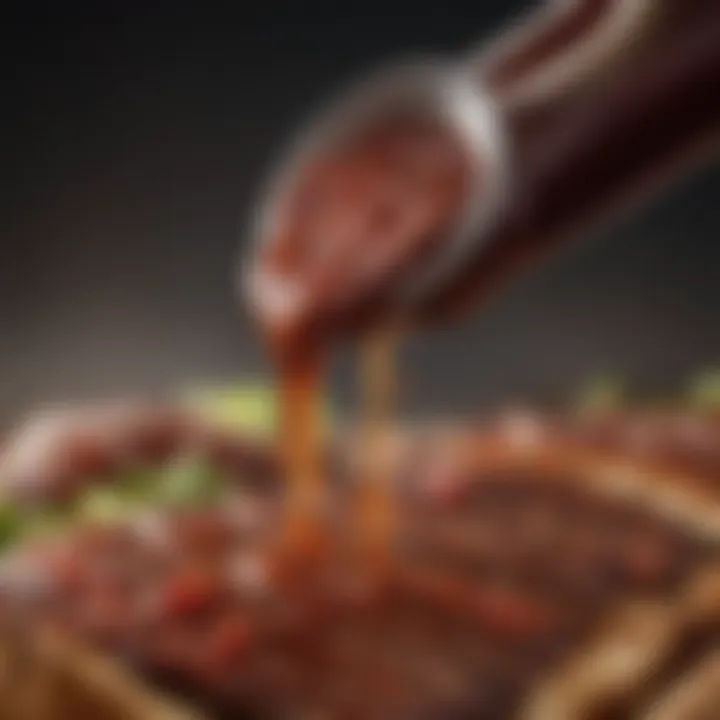 A close-up of a mouth-watering barbeque sauce drizzled over grilled dishes