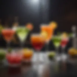 An array of colorful base cocktails showcasing various spirits