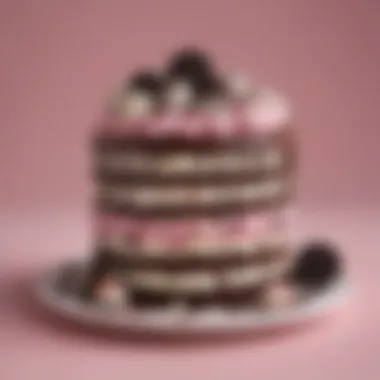 An elegant presentation of the whole Baskin Robbins Oreo Cake, adorned with Oreo cookies and chocolate drizzle.