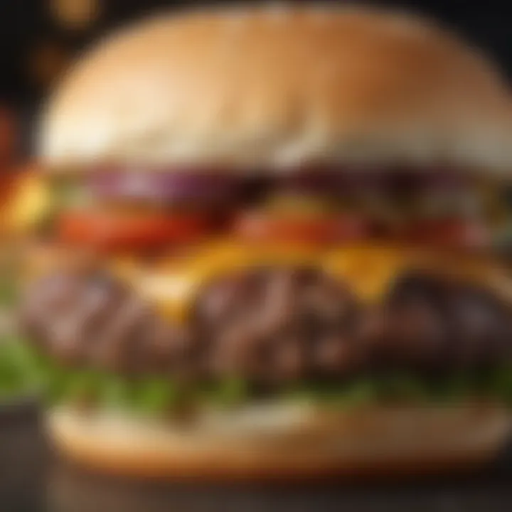 A close-up of a perfectly grilled burger