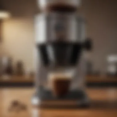 Classic drip coffee maker with rich coffee in a cup