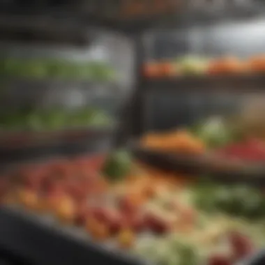 Fresh produce arranged next to a dehydrator, illustrating the before and after of food dehydration