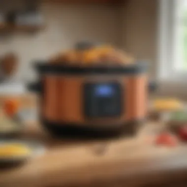 Crock pot with various cooking options displayed