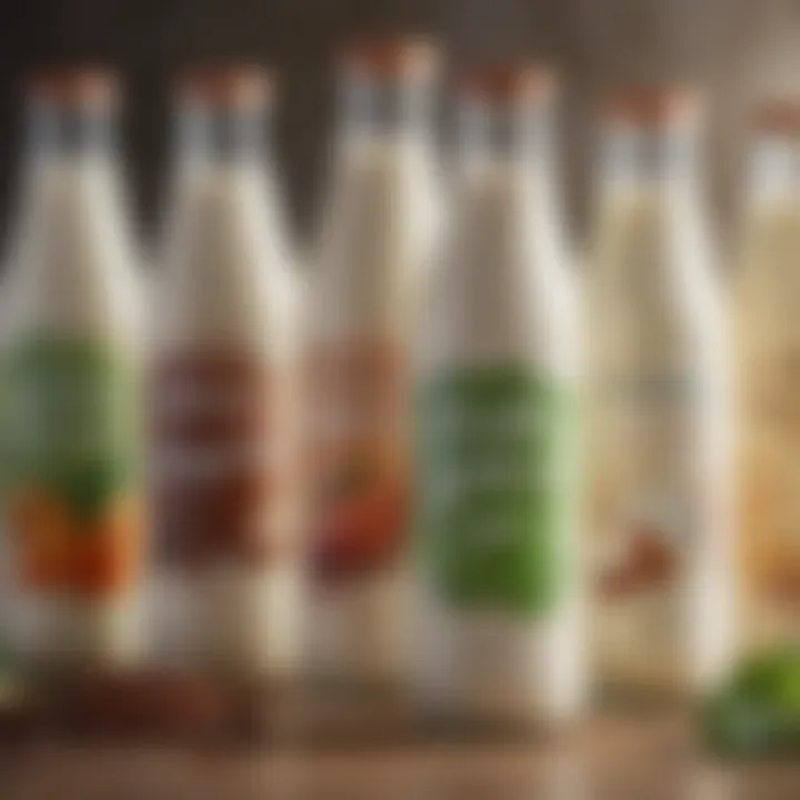 A selection of plant-based milks in glass bottles, representing diverse options