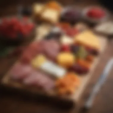 Artfully arranged cheese and charcuterie board with fresh fruits