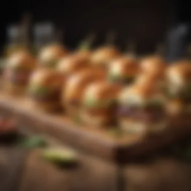 Colorful array of gourmet sliders arranged on a rustic board