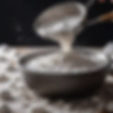 Close-Up of Powdered Sugar Sifting onto Dessert Close-up of powdered sugar being sifted onto a dessert