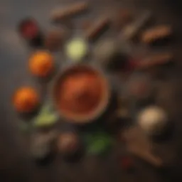 A variety of spices arranged artistically to season salmon