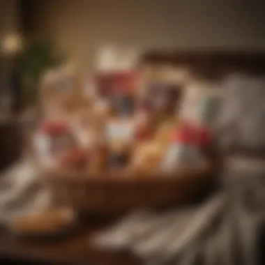 Cozy Night In Thank You Gift Basket A themed thank you gift basket for a cozy night in, complete with snacks and a blanket.
