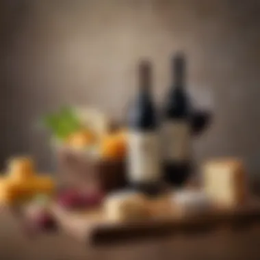 Wine and Cheese Thank You Gift Basket An elegant thank you gift basket featuring a selection of fine wines and cheeses.