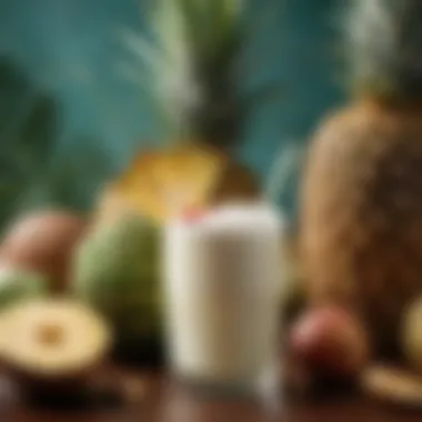 Tropical ingredients for a Pina Colada cocktail