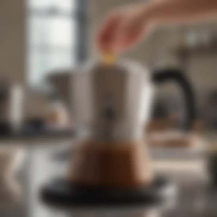 Close-up of coffee brewing in the Bialetti Electric Moka Pot