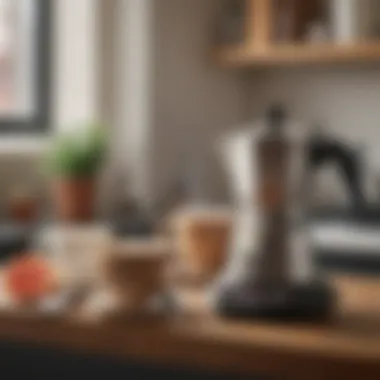 A cozy coffee setup featuring the Bialetti Electric Moka Pot and a cup of coffee