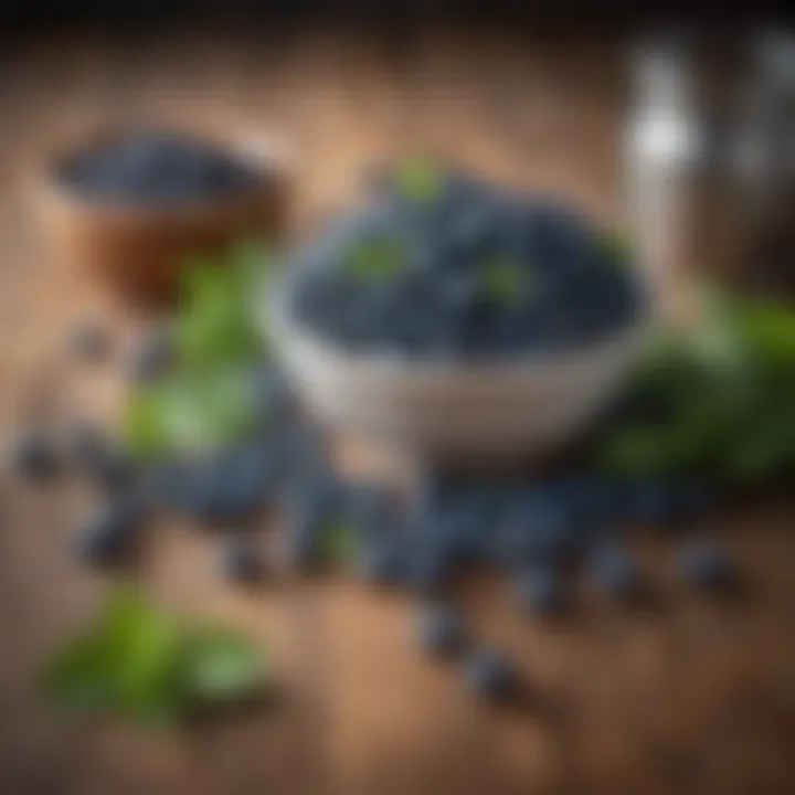 Vibrant blueberries and fresh mint leaves on a rustic wooden table