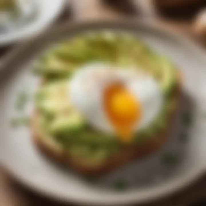 Whole grain toast topped with avocado and poached egg