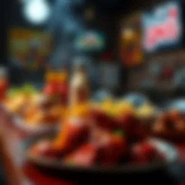 An artistic depiction of various spicy dishes served in a vibrant atmosphere