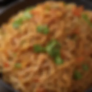 A close-up of high-quality lo mein noodles ready for selection