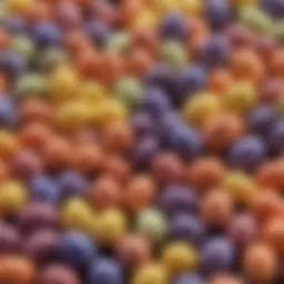 A close-up view of Cadbury Mini Eggs showcasing their colorful candy coating.