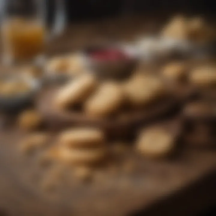 Ingredients displayed elegantly on a rustic wooden table, embodying the essence of biscuit-making.