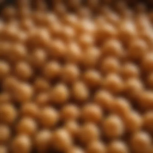 A close-up of cooked chickpeas showcasing their texture and color