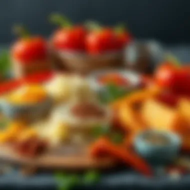 A colorful array of ingredients showcasing cheese and spices