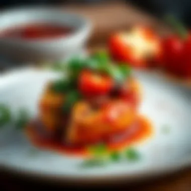 A beautifully plated chili relleno garnished with fresh herbs