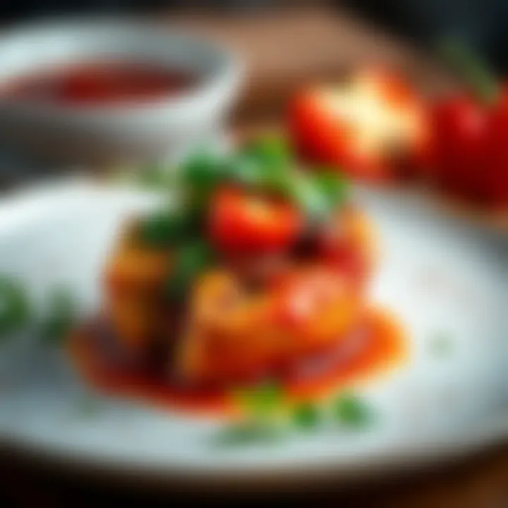 A beautifully plated chili relleno garnished with fresh herbs