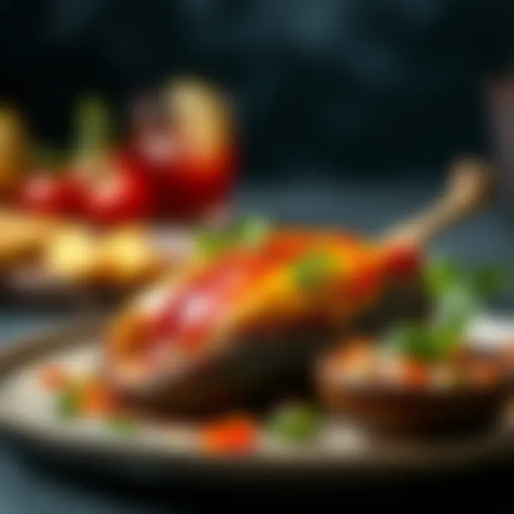 An elegant presentation of chili relleno with a side of salsa