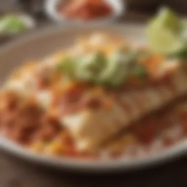 Close-up of enchiladas showcasing rich sauces and fresh ingredients