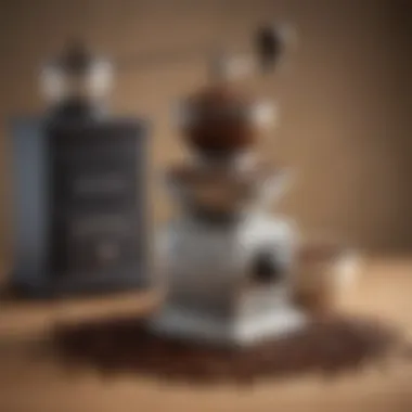 Coffee beans in a bowl next to a grinder, highlighting the fresh ingredient.