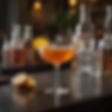 A beautifully arranged cocktail presentation on a bar counter
