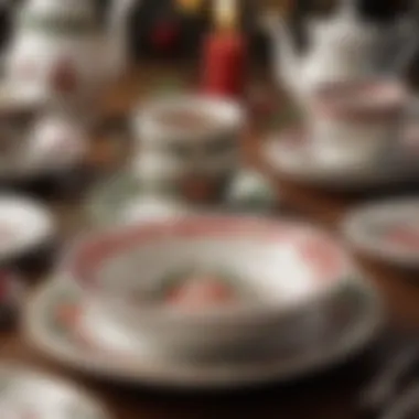 Classic Patterns of Christmas China Dinnerware Close-up of classic Christmas china patterns and motifs