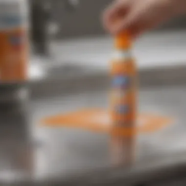 Close-up of Clorox spray being applied to a food prep surface