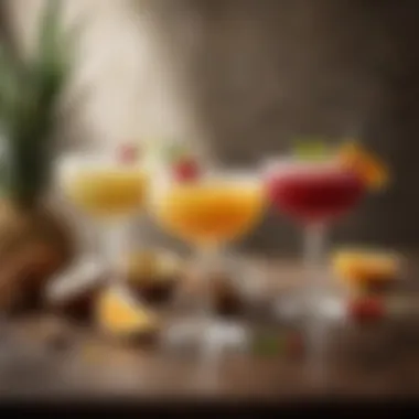 Diverse Cocktail Creations An assortment of cocktails showcasing coconut syrup in various vibrant presentations