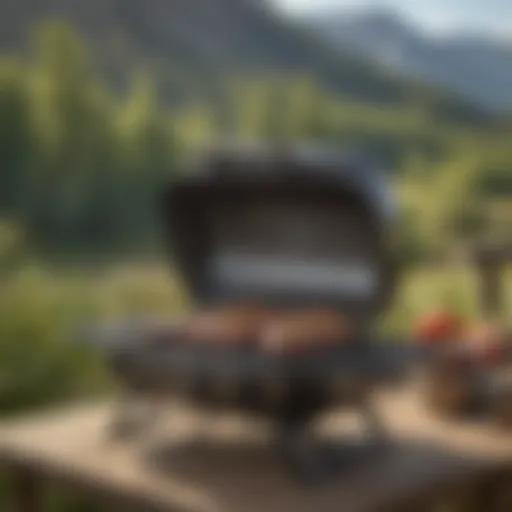 Coleman Portable Tabletop Grill in a scenic outdoor setting