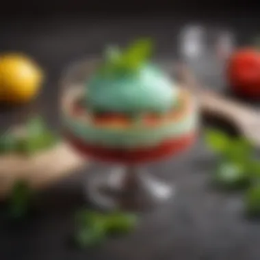 Vibrant Low-Calorie Dessert with Mint Garnish A colorful low-calorie dessert topped with mint leaves