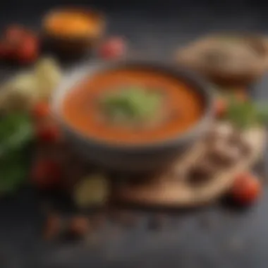 An array of spices and seasonings that enhance the flavor profile of gazpacho, including salt, pepper, and vinegar.