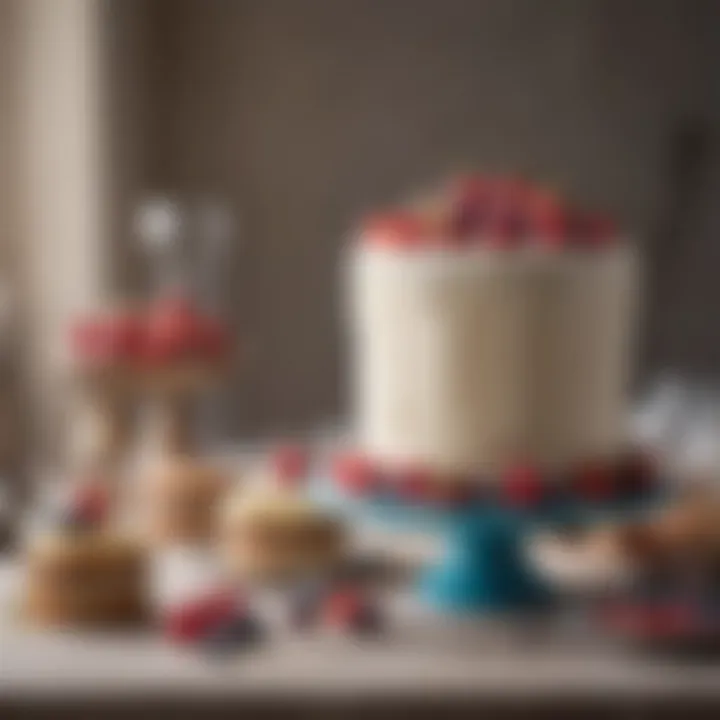 Close-up of essential cake decorating accessories including piping bags and molds