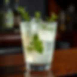 A beautifully crafted gin cocktail with club soda garnished with fresh herbs