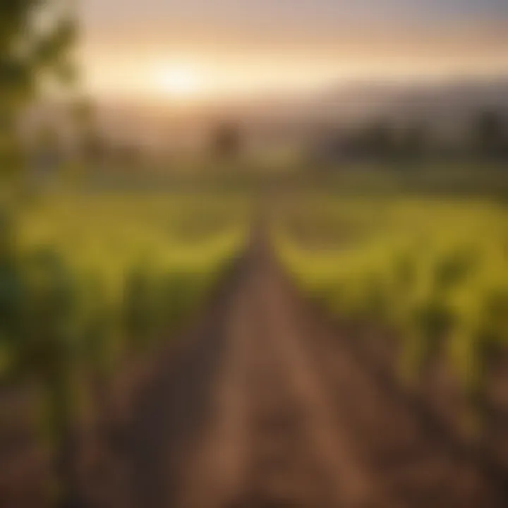 A picturesque vineyard during sunset